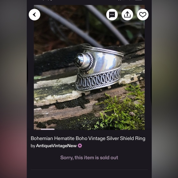 Vintage Bohemian Hematite Silver Shield Ring Size 7.25 - Picture 2 of 12